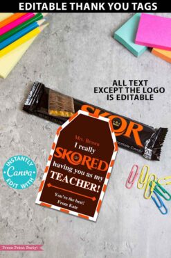 skor candy bar thank you gift tag printable editable I really skored having you as a teacher - Press Print Party