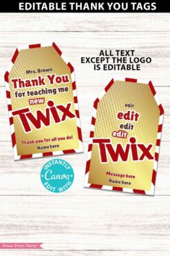 twix gift thank you tag printable on twix candy bar editable canva - Press Print party