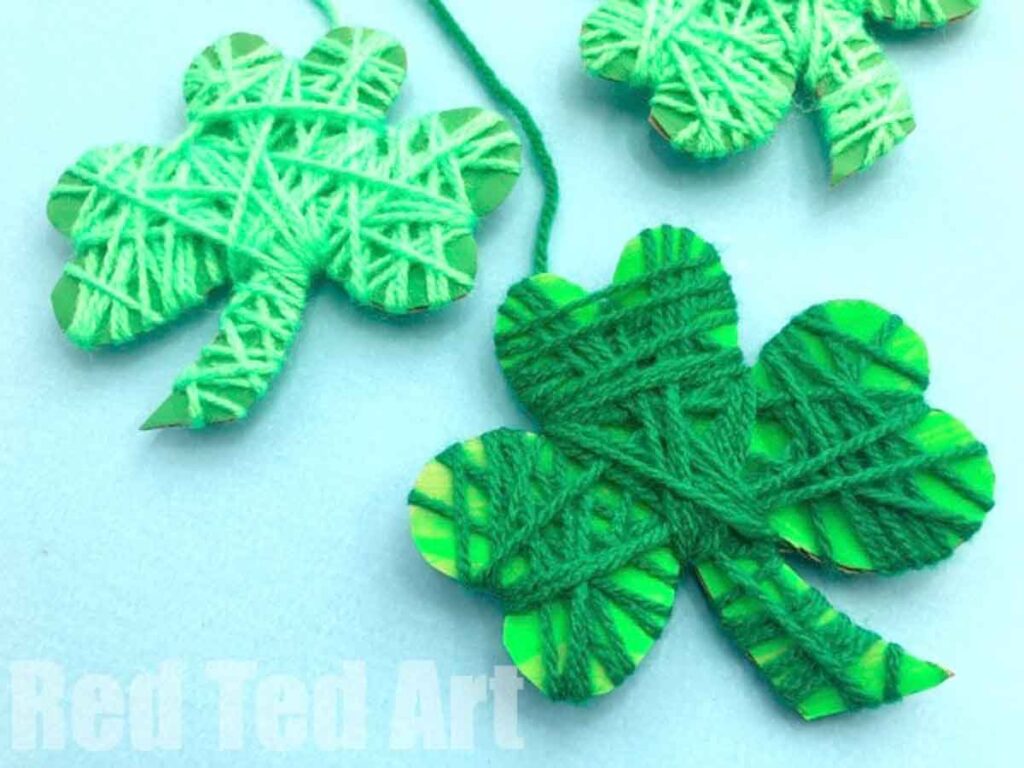 yarn wrapped shamrocks cutouts