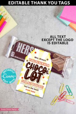 chocolate bar thank you tag printable you deserve a choco-lot for all you do editale - Press print party