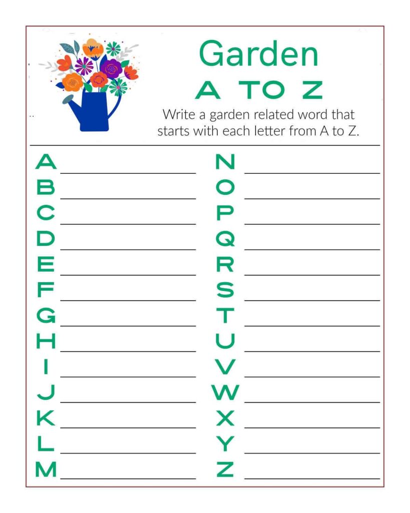 a to z garden word activity