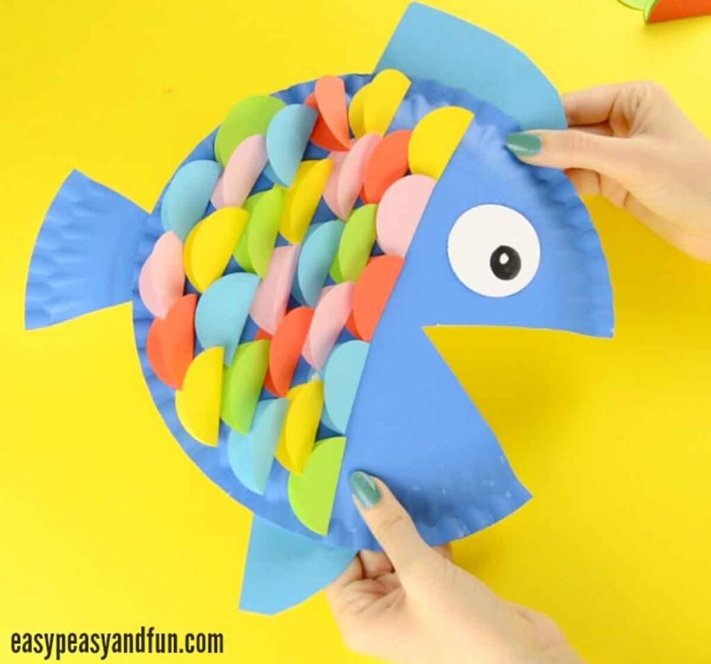 rainbow fish Paper Plate Fish Craft – Rainbow Paper Circles by Easy Peasy and Fun