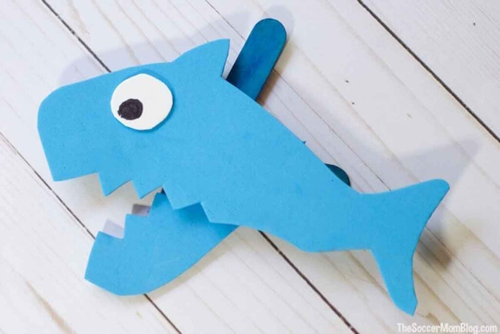 blue Chompin’ Foam Shark Puppet by The Soccer Mom Blog