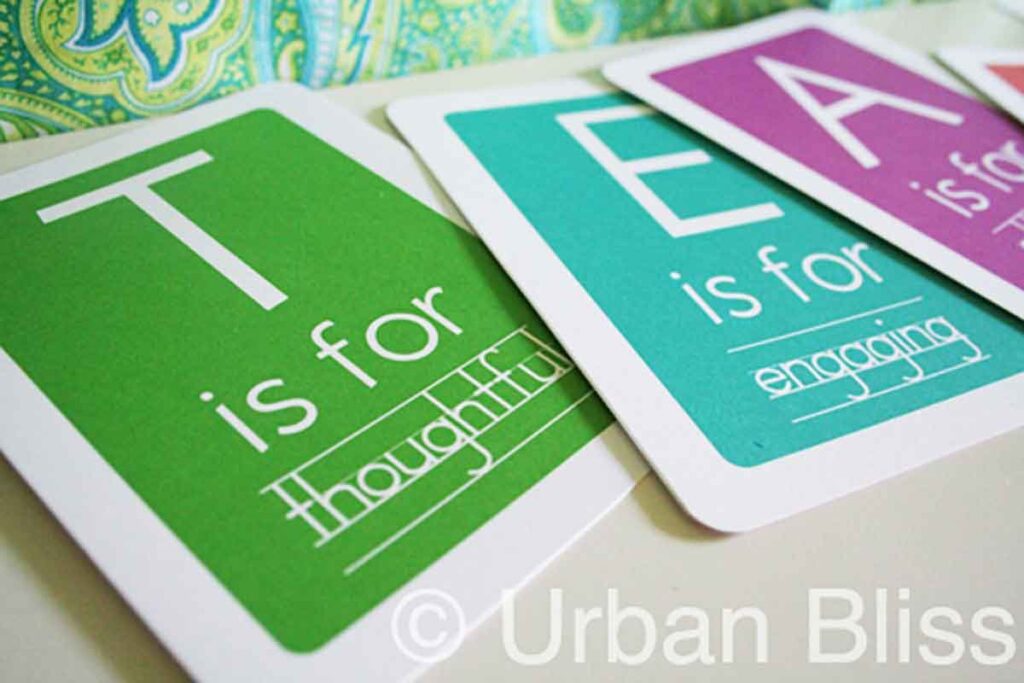 teachers cards T is for thoughtful, E is for engaging