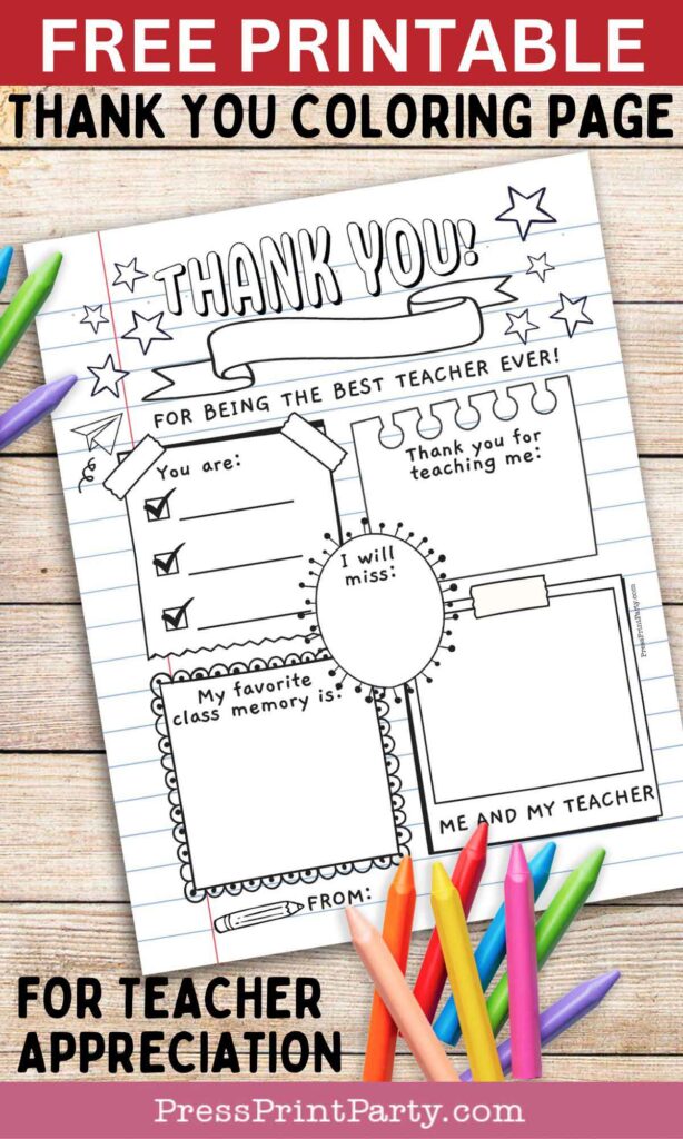 free printable thank you coloring page for teacher appreciation - Press Print Party!