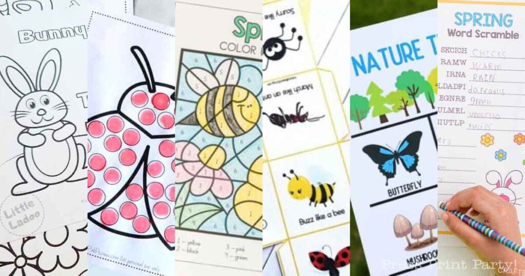 free spring printables for kids coloring pages and dot to dot lady bug scavenger hunt - Press Print Party!