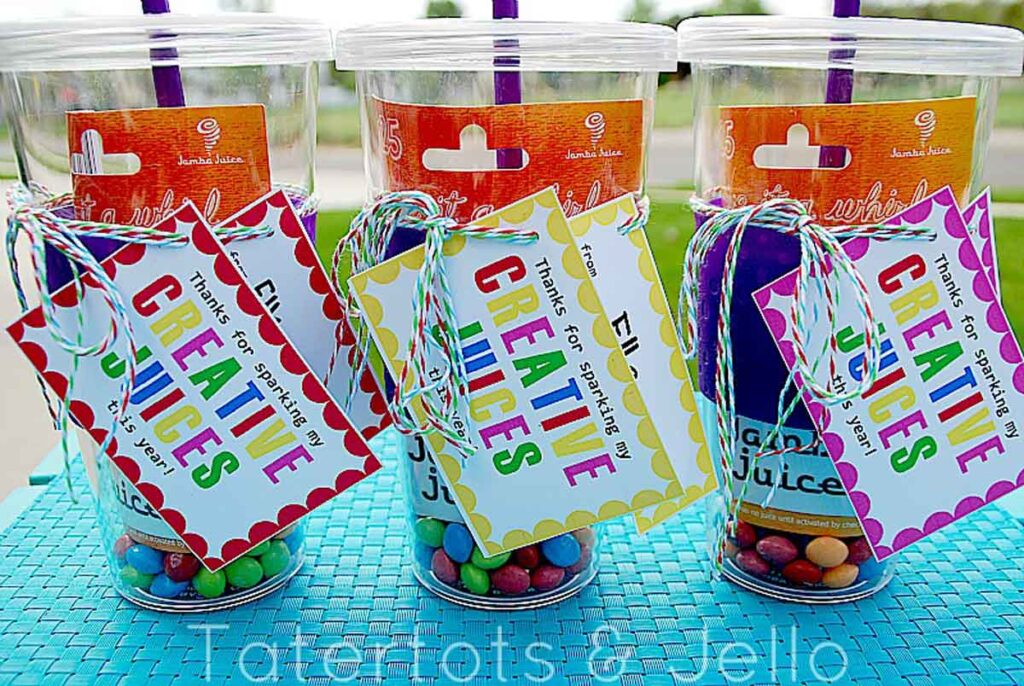 thanks for sparkling my creative juices this year tag with Jamba juice gift