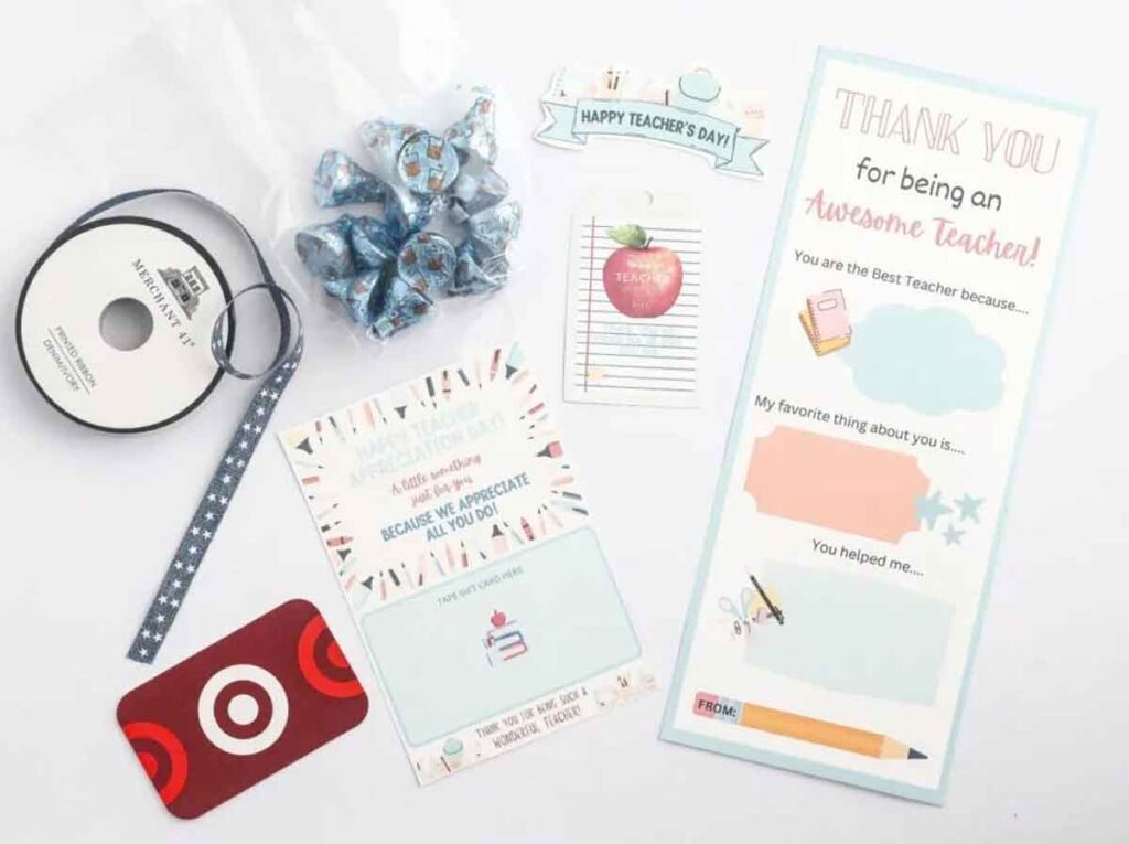free folded teacher card with fill in the blank with a target gift card