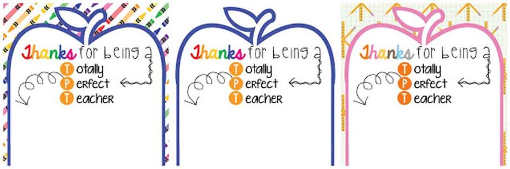 3 cards thank for being a Totally Perfect Teacher with apple design