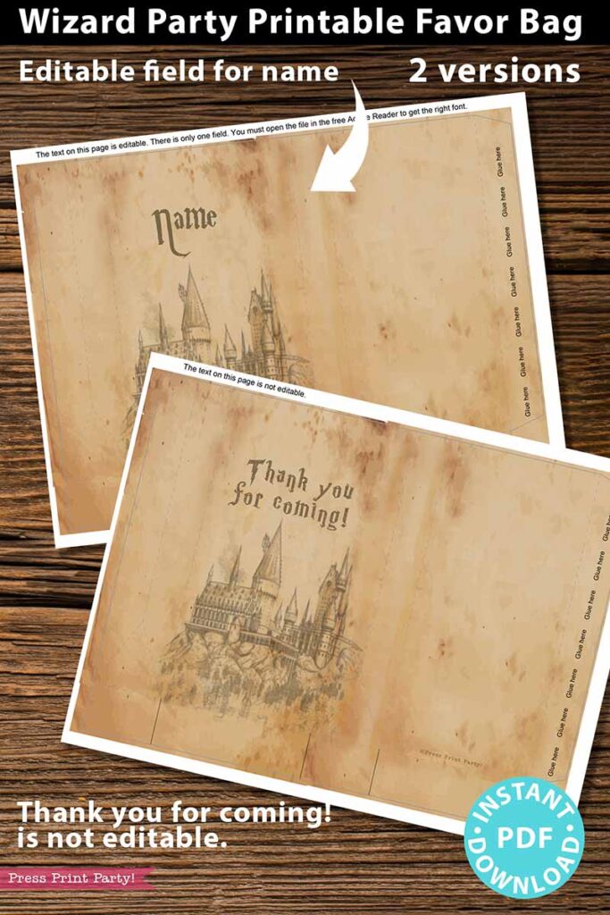 Harry Potter Party Favor Bags Printable - Wizard Party Loot Bags
