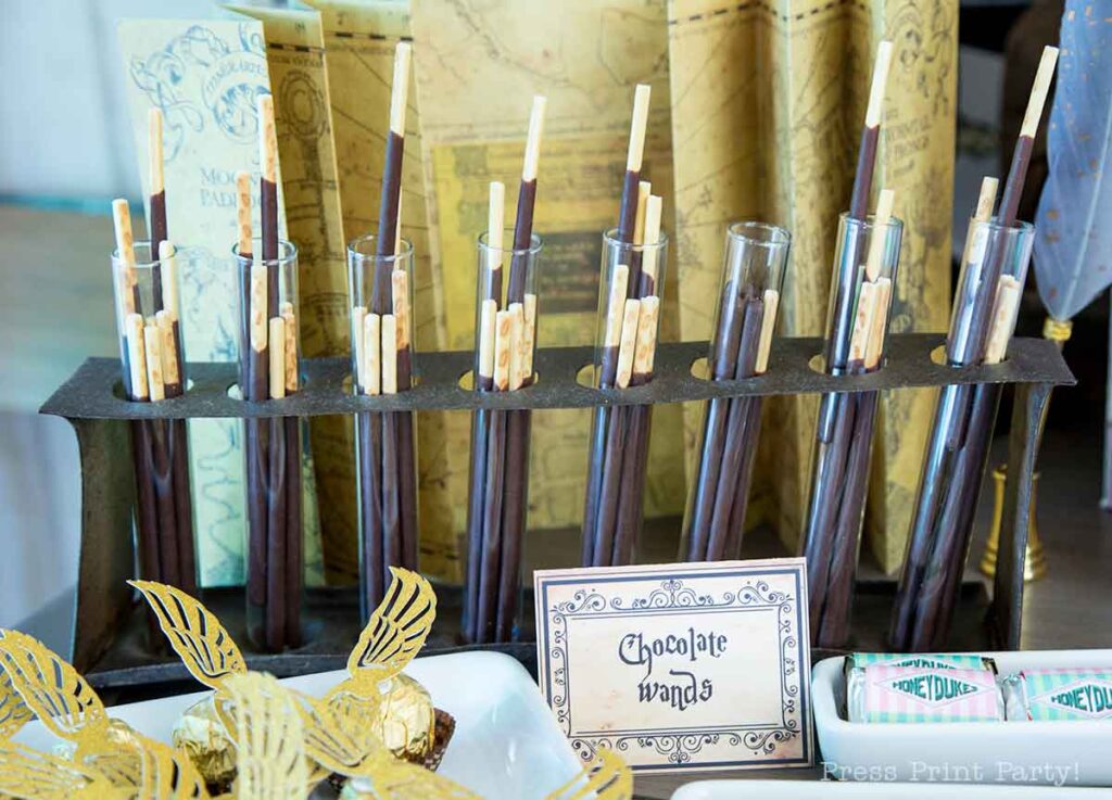 chocolate wands for a harry potter birthday party food.