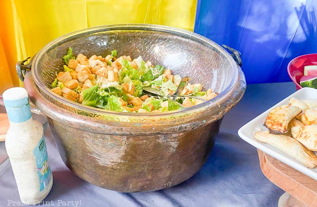 cauldron with salad for Harry potter party