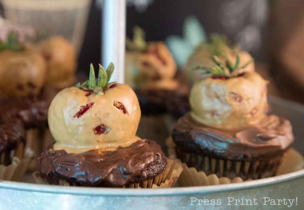 a tower of mandrake cupcakes at a harry potter birthday party Press Print Party