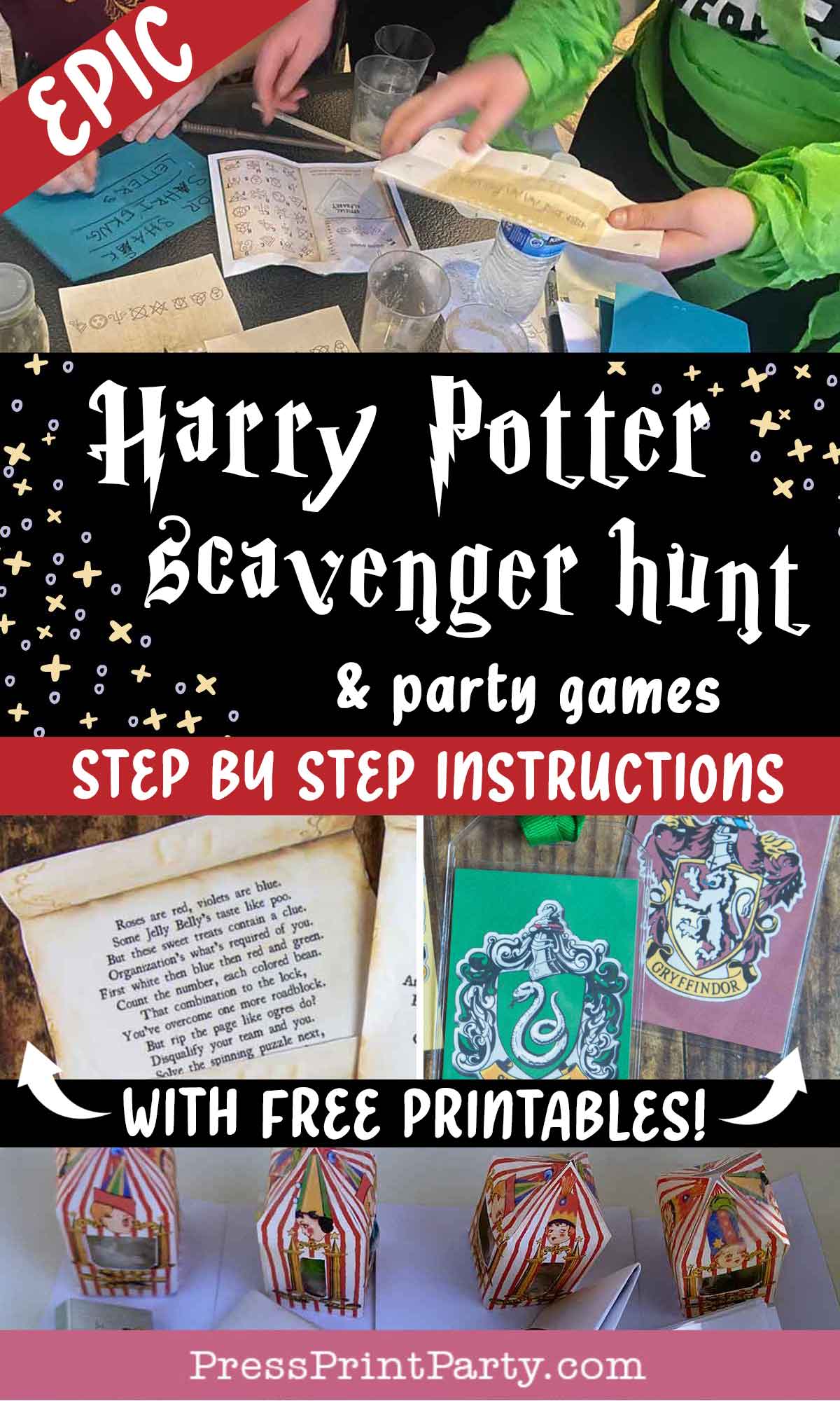 Harry Potter scavenger hunt and party games step by step instructions WITH FREE printables Press Print Party