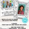 first day of 2nd grade coloring page activity worksheet with 4x6 photo frame - Press Print Party
