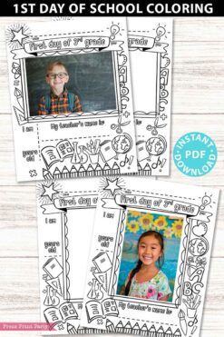 first day of 3rd grade coloring page activity worksheet with 4x6 photo frame - Press Print Party