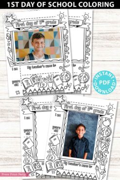 first day of 5th grade coloring page activity worksheet with 4x6 photo frame 1st day of school - Press Print Party