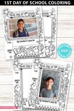 first day of 6th grade coloring page activity worksheet with 4x6 photo frame 1st day of school - Press Print Party