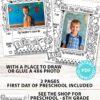 first day of preschool grades coloring page activity worksheet with 4x6 photo frame - Press Print Party