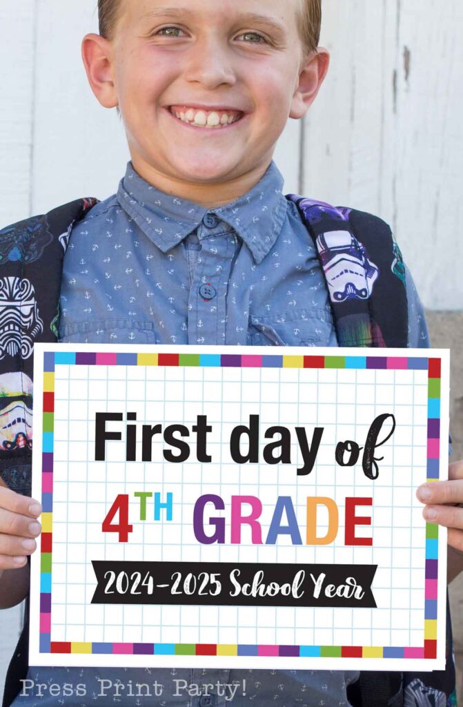 FREE First day of school signs printable - Back to school photo ideas for first day of school printables -  by Press Print Party!