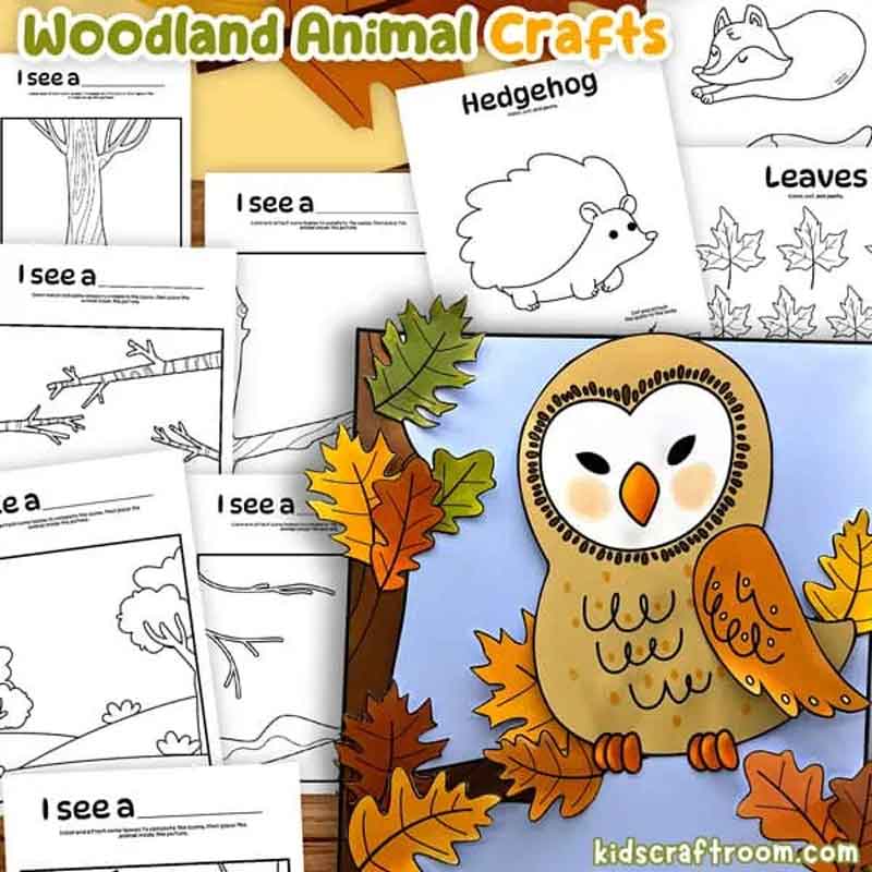 woodland animals coloring pages 3D craft