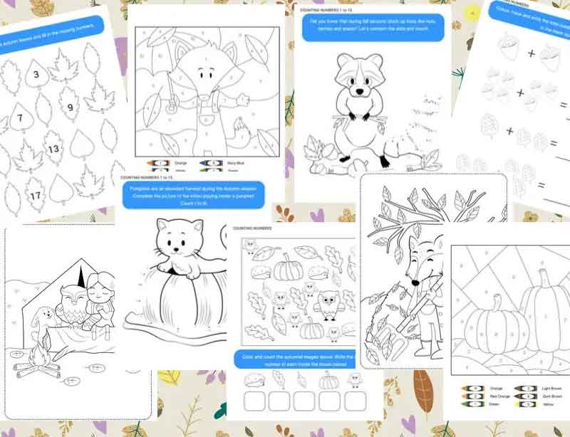 fall activity book pages with coloring and more