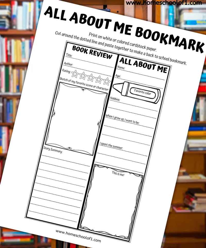 all about me bookmark printable