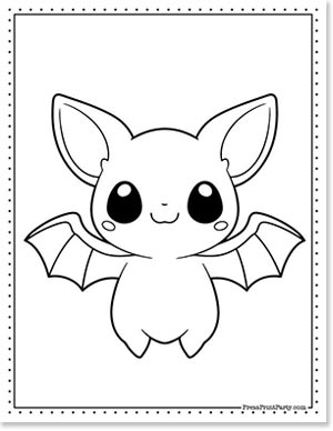 kawaii style bat coloring for kids free printable