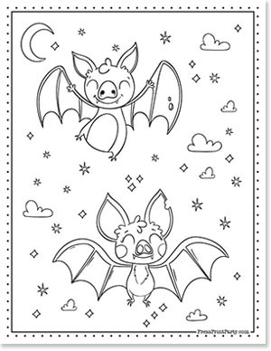 two adorable bats flying in the sky free printable sheet