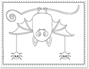 bat and spiders coloring page for halloween free printable