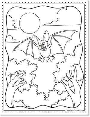 bat flying coloring page