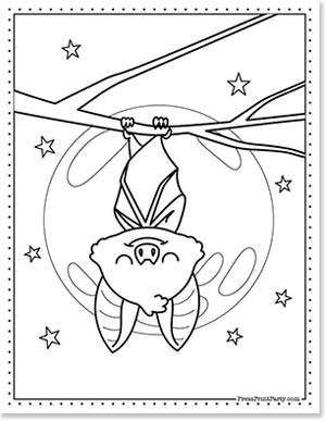 cute bat sleeping on branch free printable coloring