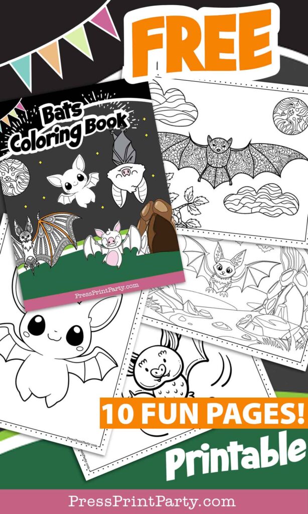 bat coloring pages pin free printable 10 fun pages by Press Print Party coloring book