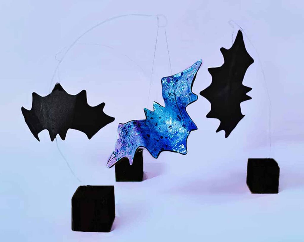 a group of black and blue objects
