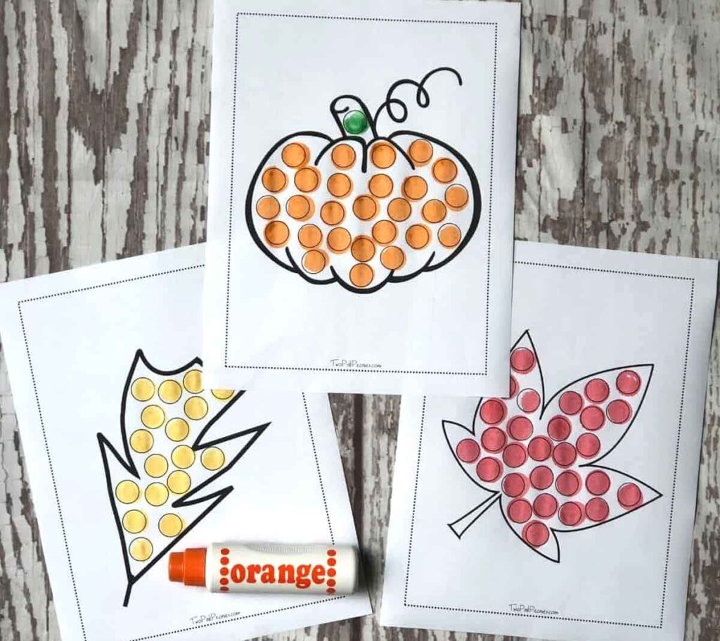 Fall dot marker printable coloring pages