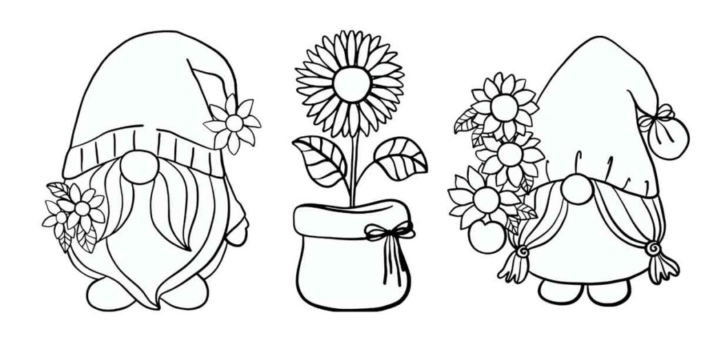fall gnome coloring with a flower