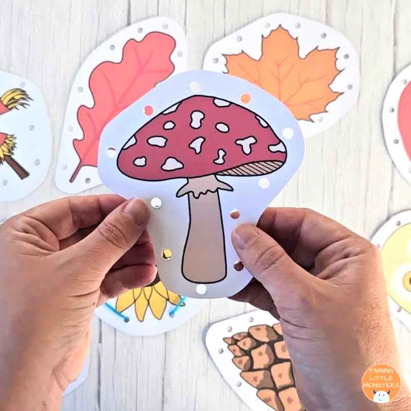 mushroom lacing card for kids