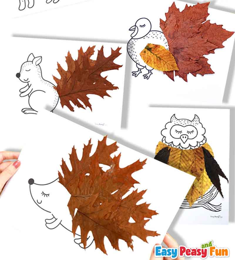 cute fall animals fall leaf art, squirrel, owl, turkey