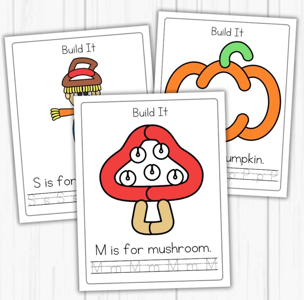 playdough play mats for fall with mushroom, pumpkin
