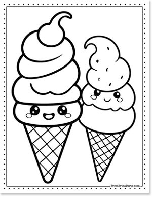 free ice cream coloring page of 2 cones kawaii style