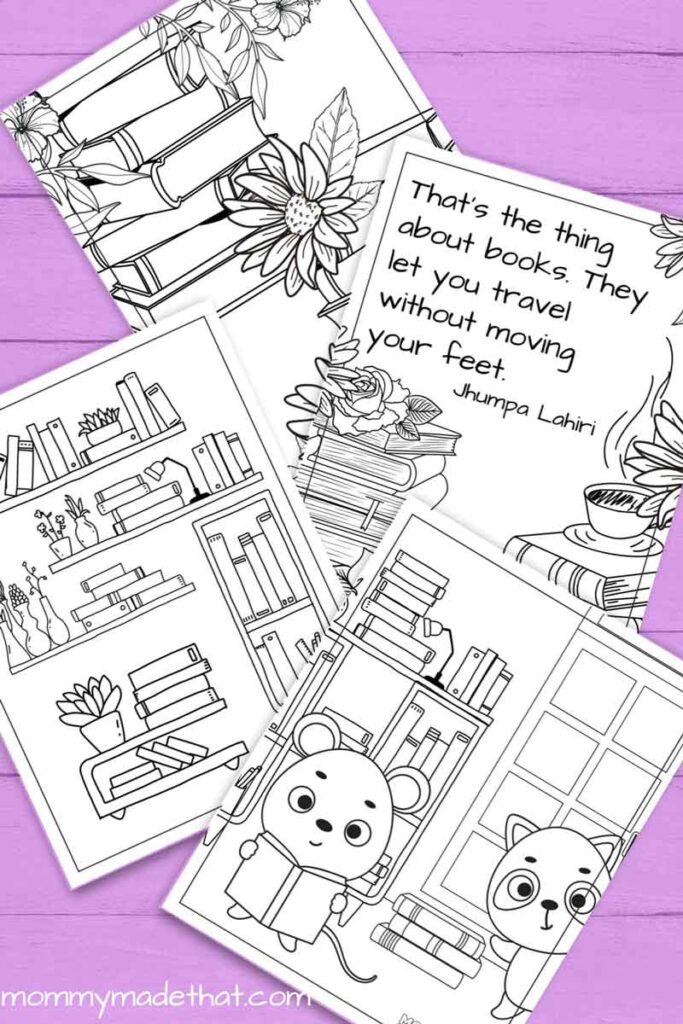 library coloring pages to read books