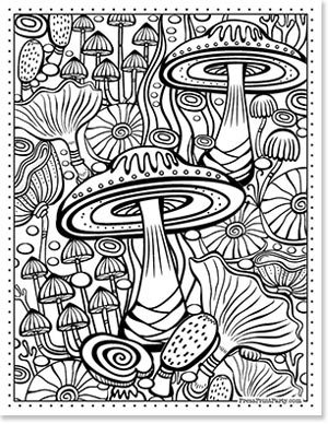 a zentangle coloring page of mushrooms for adults