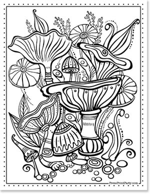 beautiful mushroom coloring page for adults
