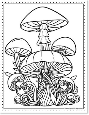 fantasy mushrooms zentangle coloring page