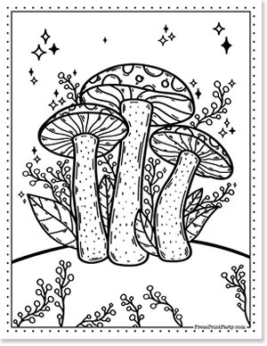 three majestic fungi mushrooms coloring page
