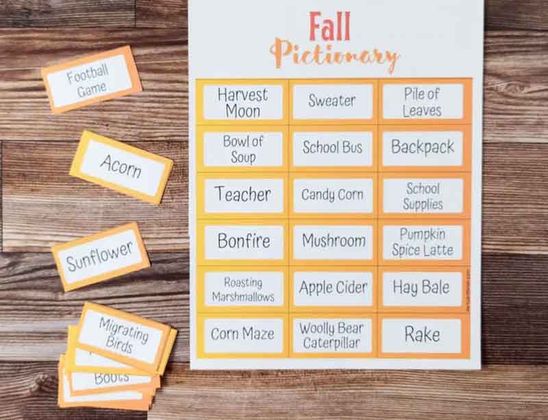 Fall pictionary words
