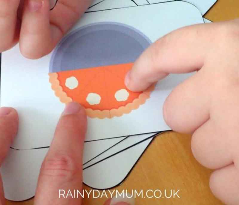 kid using the pumpkin pie fraction printable