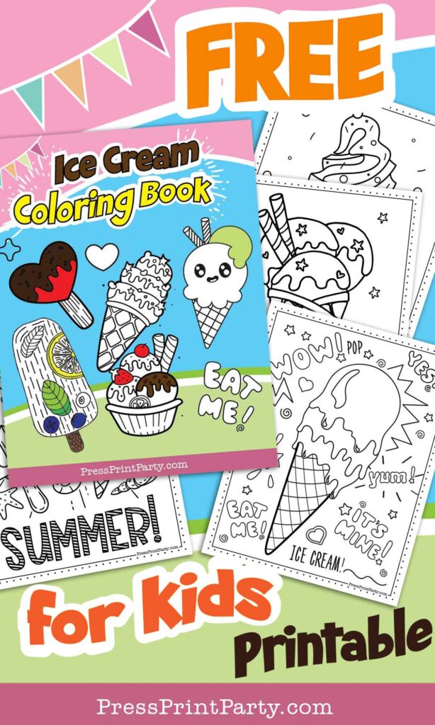 free Ice Cream coloring book for kids printable