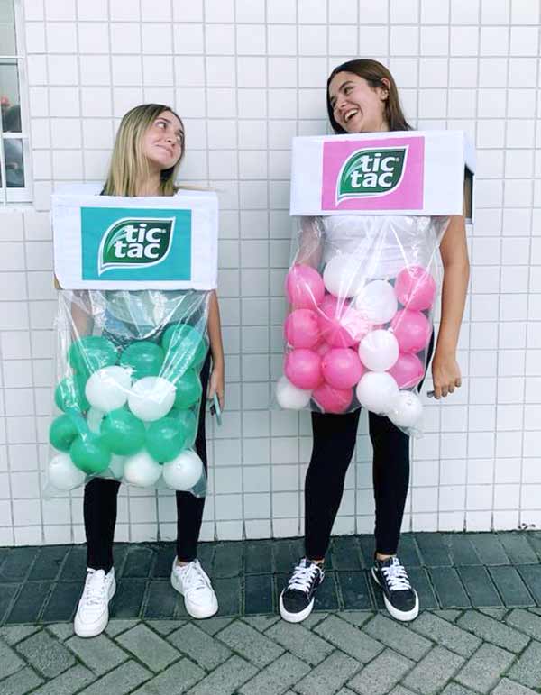 2 girls with tic tac costumes