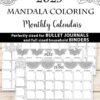 Here's an image of the 2025 One Page Calendar at-a-glance Printable Mandala. This calendar showcases intricate mandala designs with sample months for May and June displayed below. Perfect for bullet journals and household binders, it comes with a bonus one-page calendar for 2025 and offers an instant PDF download option.
